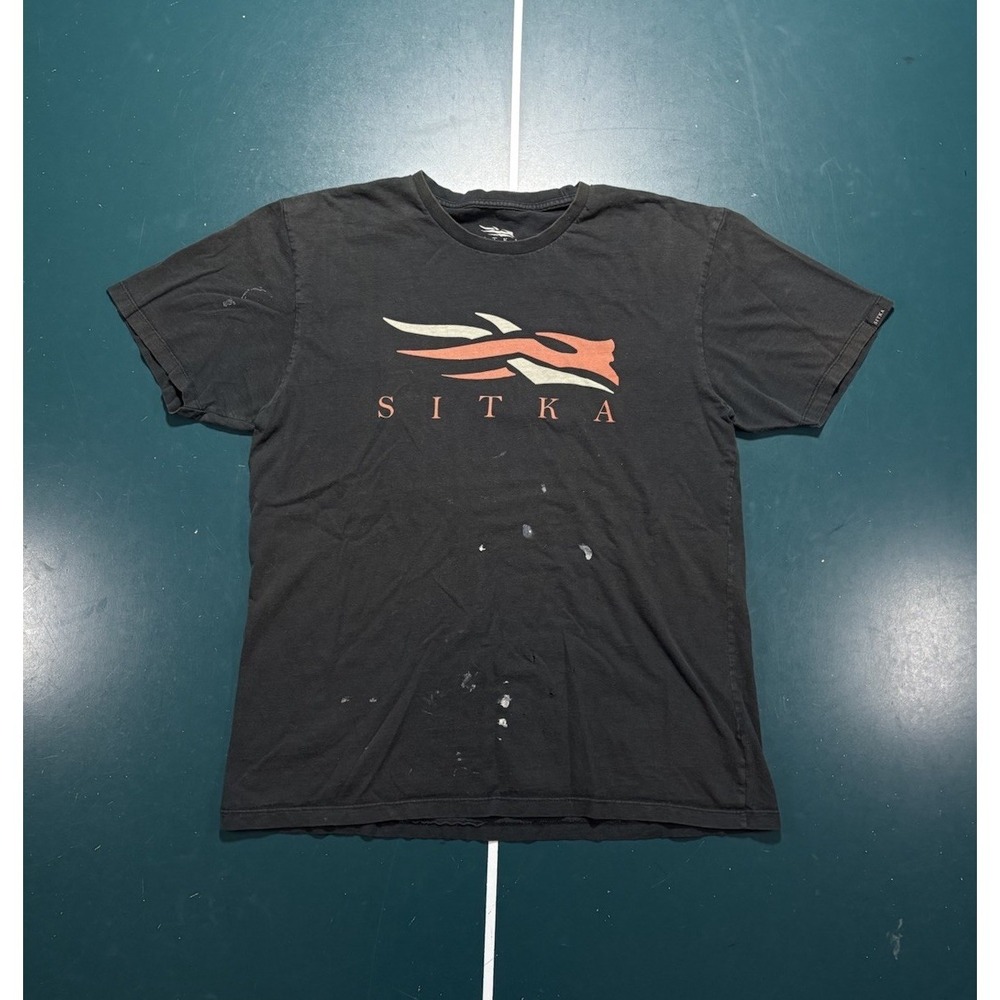 Sitka Gear Icon Tee T Shirt Men Large Short Sleeve Faded Black Orange Logo Flaws